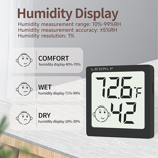 Mini Humidity Meter Hygrometer 6 Pack Room Thermometer Indoor Digital Temperature and Humidity Monitor (Black)