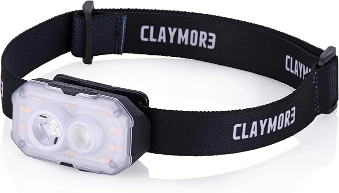 Claymore Heady+ (Black) - Rechargeable LED Headlamp Flashlight, Lightweight for Camping, Running, Hiking, Emergency & Industrial Use. Waterproof, USB-C Charging, Up to 70 Hours Battery Life.