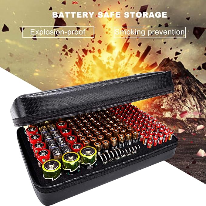 DocSafe Fireproof Battery Organizer Storage Box,Fireproof Waterproof Carrying Case Bag Holder,Safe Storage Holds 200+ Batteries AA AAA C D 9V, with Battery Tester BT-168 (Not Includes Batteries)