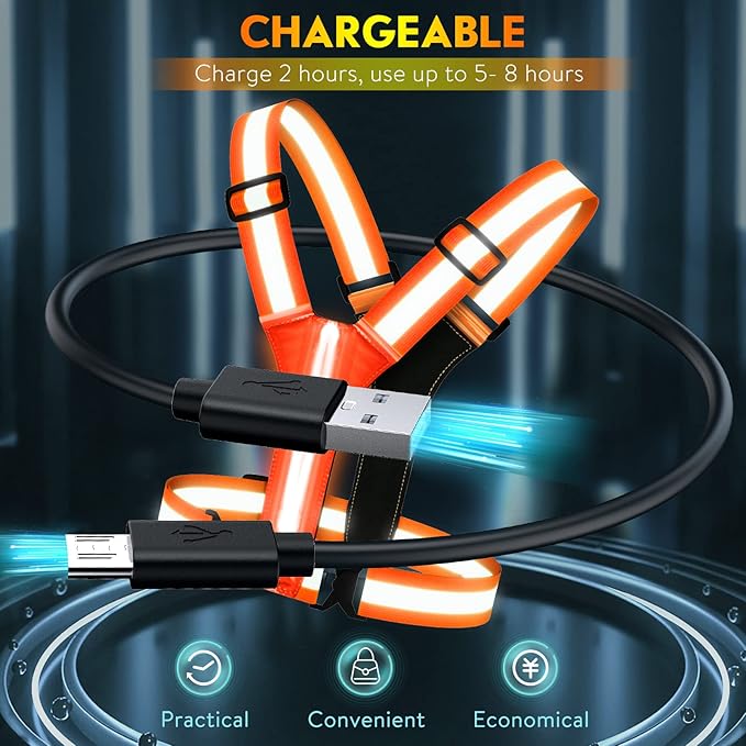 Simket Led Reflective Vest Running Gear, High Visibility Reflective Running Gear Rechargeable Adjustable Led Running Vest, Safety Night Running Gear for Men Women