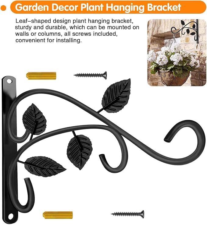 Hanging Plant Bracket, 12 Inch Wall Mount Hanger, Rust-Resistant Metal Plant Hanger for Flowers, Bird Feeders, Lanterns, Wind Chimes
