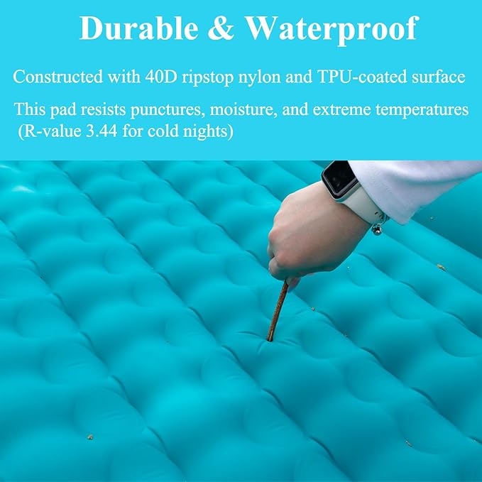 Inflatable Double Sleeping Pad for Camping, 2 Person Air Mattress Self-Inflating Camp Pad, Extra Thick & Lightweight, Ultimate Comfort for Two Campers