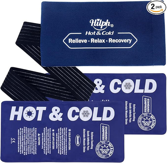 Hilph Reusable Ice Packs for Injuries, 2 Packs Soft Hot and Cold Gel Ice Packs with Adjustable Strap, Flexible Ice Wrap for Joints & Muscle Pain for Back, Shoulders, Head, Legs & More (10.8" x 5.5")