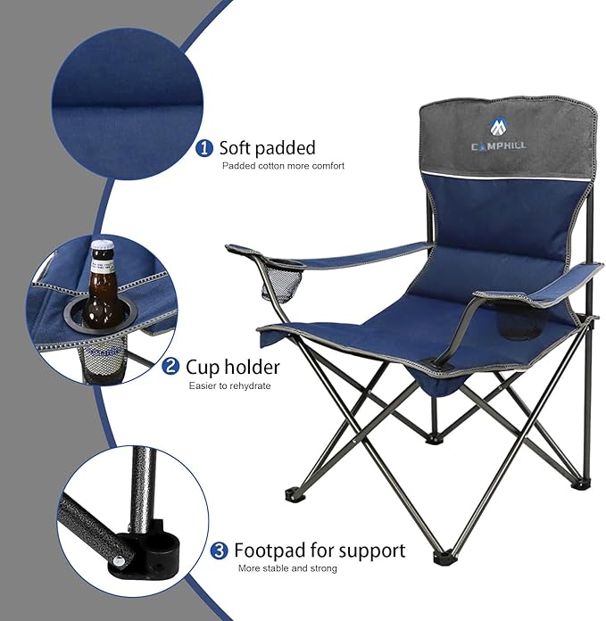 Camping Chair Set of 3, Outdoor Folding Camping Chairs for Heavy People with Cup Holder & Carry Bag,Collapsible Chair Include One Sofa Chair and Two Single Chair,Support up to 500lbs