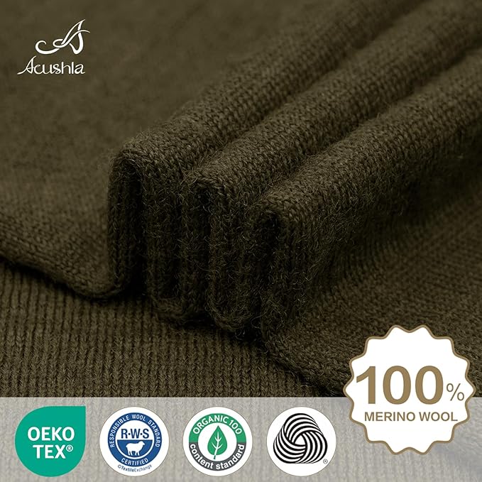 ACUSHLA 100% Merino Wool Neck Gaiter Ski Face Mask Scarf Neck Warmer for Men & Women All Weather