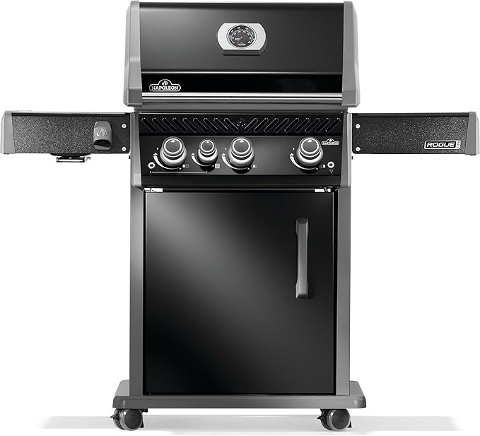 Napoleon Rogue PRO 425 Natural Gas Grill with Infrared Side Burner, Black, Durable 4-Burner Outdoor BBQ