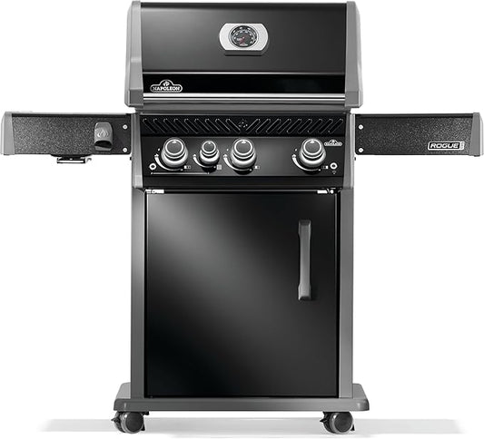 Napoleon Rogue PRO 425 Natural Gas Grill with Infrared Side Burner, Black, Durable 4-Burner Outdoor BBQ