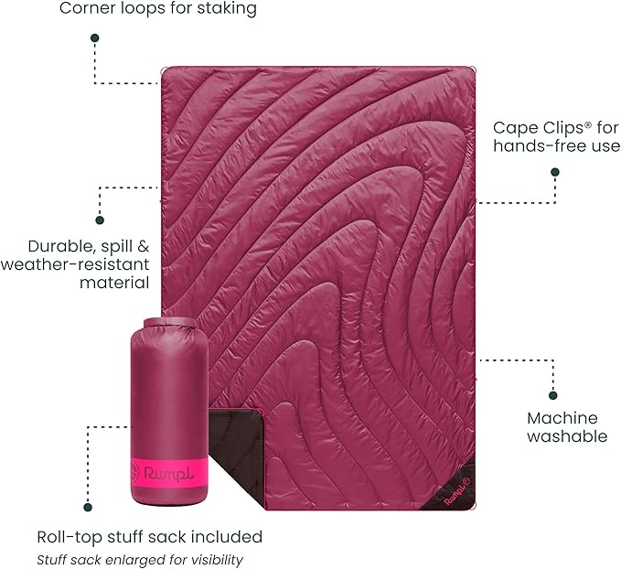 Rumpl Original Puffy Blanket - Warm, Water-Resistant Camping Blanket with 100% Recycled Synthetic Insulation, 52"x75", Original Puffy V2, Cactus Flower