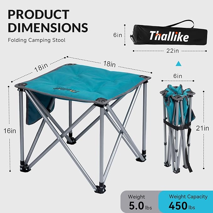 Upgraded Padded Camping Stool with Storage Bag 18 Inch Oversized Folding Foot Rest Portable Heavy Duty Camp Stool Supports 450LBS with 4 Reinforced Steel Tubes for Outdoor Hiking Fishing Lawn Travel