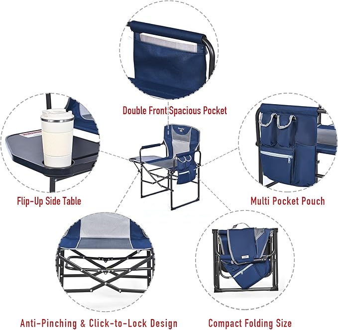 SUNNYFEEL Camping Directors Chair, Heavy Duty,Oversized Portable Folding Chair with Side Table, Pocket for Beach, Fishing,Trip,Picnic,Lawn,Concert Outdoor Foldable Camp Chairs