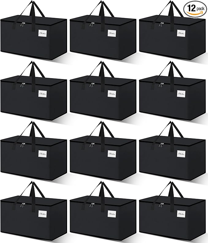 Heavy Duty Moving Bags - Extra Large Packing Bags and Storage Totes, Collapsible and Foldable Option for Moving and Storage, Black, 93 L - 12 Pack