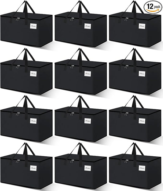 Heavy Duty Moving Bags - Extra Large Packing Bags and Storage Totes, Collapsible and Foldable Option for Moving and Storage, Black, 93 L - 12 Pack