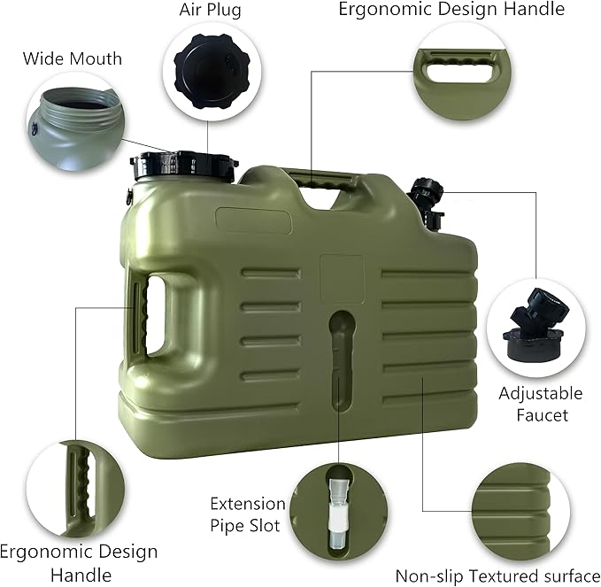 5 Gallon Water Container with Spigot, Portable Camping Water Jug, BPA Free Emergency Water Storage Tank for Outdoor Hiking Camping Vehicle Car Picnic Supplies