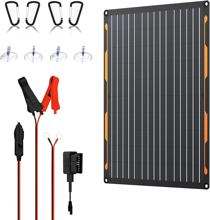FlexSolar 20W 12V Solar Panel Charger Kit with Built-in Charge Controller - Portable Waterproof Solar Trickle Charger Battery Maintainer, Cig Plug & Alligator Clips for Car, Boat, RV, Tractor