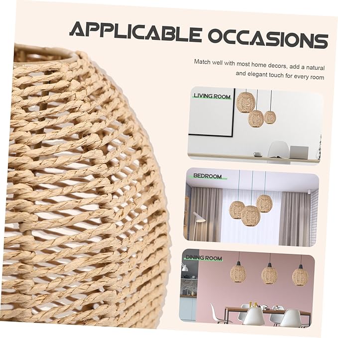 DOITOOL Rattan Lamp Shade, Small Wicker Lamp Shade,Woven Pendant Light Covers Boho Lamp Shade Replacement, Retro Lampshade for Floor Lamps, Chandelier, Desk lamp, Wall Sconces (Khaki Dark/Light)