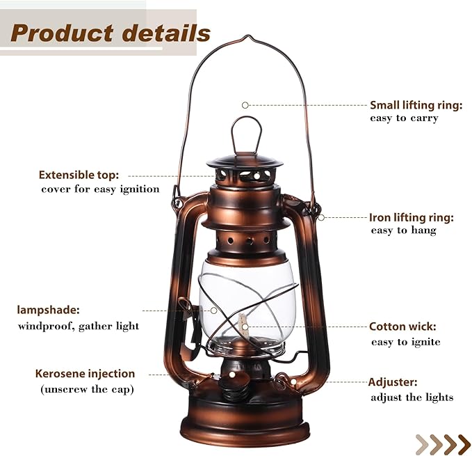 Honoson 4 Pieces Oil Lamp Hurricane Lamp Kerosene Lantern for Indoor Outdoors Decorative Hanging Oil Lantern with Wick for Hiking Emergency Camping Party Decoration(Bronze,10 Inch)