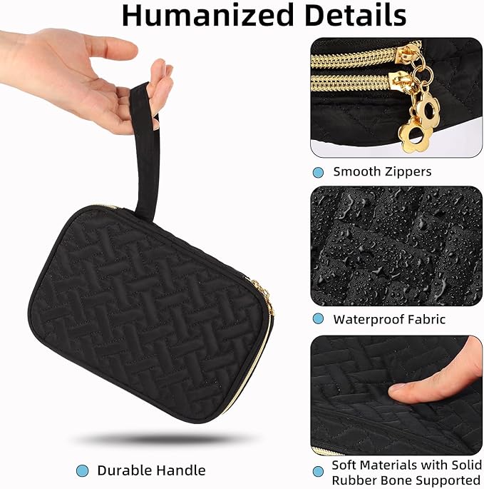 Electronics Organizer Travel Case, Charger Bag Cord Organizer Travel, Compact Tech Pouch Cable Organizer Bag for Charger, Cords, Phone, Headphones, Flash Drive, SD Card(Black, Small-Double Layer)