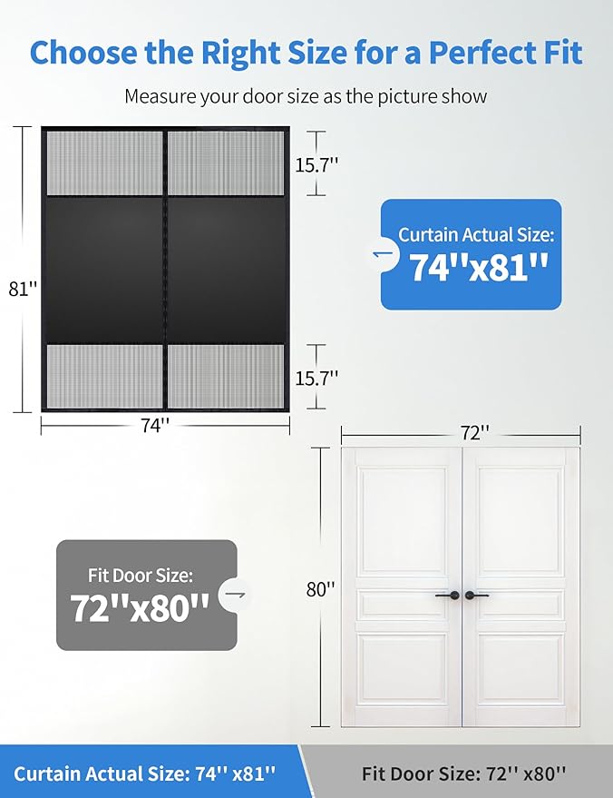 Magnetic Screen Door with Privacy Protection, Upgraded PET Mesh Screen for Hands Free Entrance & Keep Out Bugs, Fit for 72"x80" Sliding Door,Large Patio Door and French Door