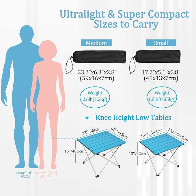 Grope Small Folding Camping Table with Aluminum Table Top, Beach Table for Sand with Carrying Bag,Prefect for Outdoor,Picnic,BBQ,Cooking,Festival