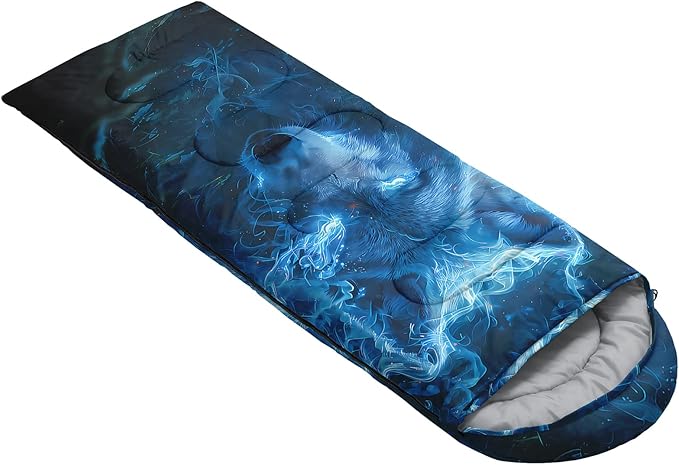 AILONEN Blue Glowing Basketball Sleeping Bag for Kids Boys,Warm and Cool Weather,Lightweight,Waterproof Backpacking,City Theme Ball Sports Sleeping Bag for Camping