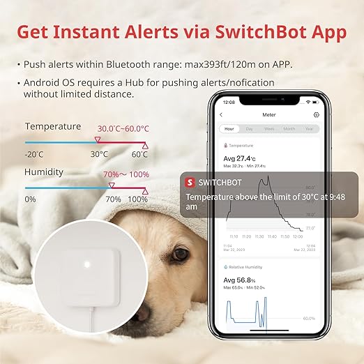 SwitchBot WiFi Hygrometer Thermometer with Hub, Dewpoint/VPD/Absolute Humidity Meter, Indoor Wireless Temperature Humidity Sensor Monitor with App Control, Compatible with Alexa, Google Home, IFTTT