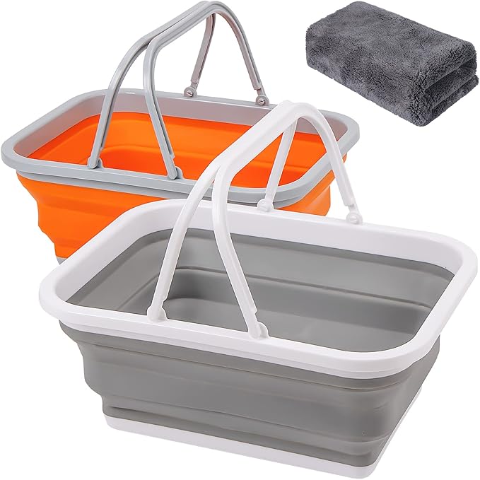 AUTODECO Collapsible Sink with Handle Towel, 2.37 Gal / 9L Foldable Wash Basin for Washing Dishes, Camping, Hiking and Home