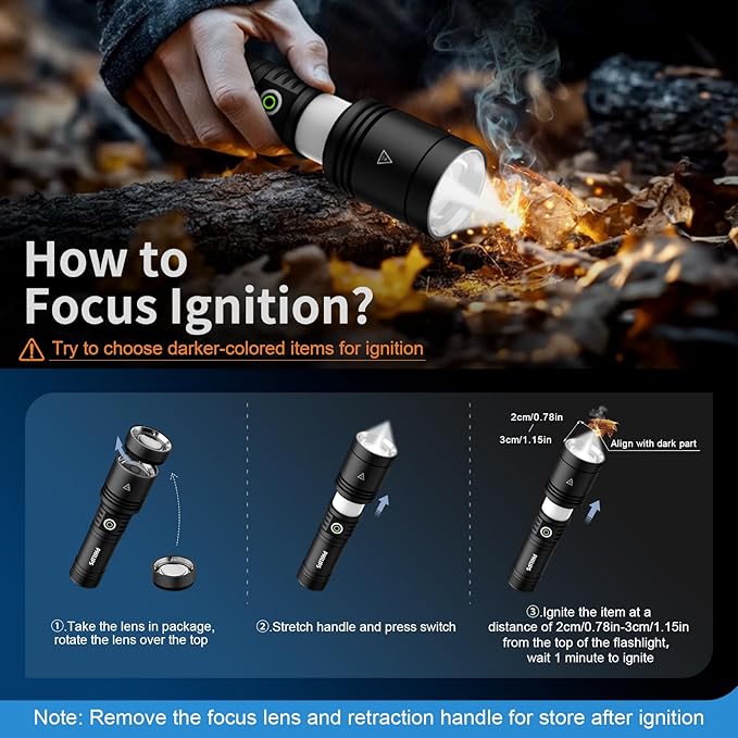 PHILIPS Flashlights High Lumens Rechargeable,2000lm Tactical Flashlights with Camping Lamp&Ignition Lens,2 Colors,Zoomable,5Modes,Reverse Charging,LED Bright Flashlight for Home,Outdoor,Gift