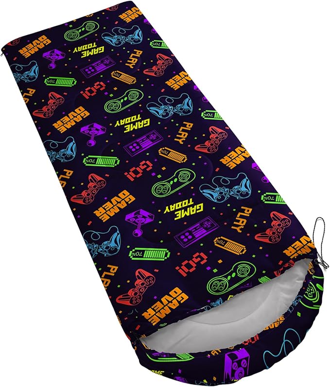 AILONEN Blue Glowing Basketball Sleeping Bag for Kids Boys,Warm and Cool Weather,Lightweight,Waterproof Backpacking,City Theme Ball Sports Sleeping Bag for Camping