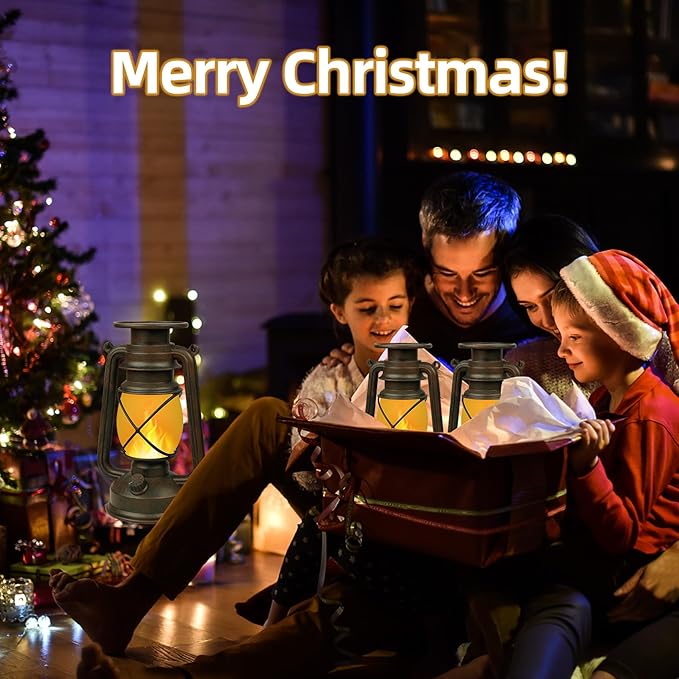 Richday Solar Lantern Outdoor Hanging, LED Vintage Flame Lantern,Solar Lights Dancing Flame,Waterproof Camping Lamps,Outdoor Indoor Decoration for for Table Patio Garden Yard Pathway Porch 2 Pack (2)