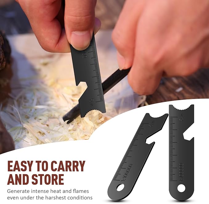 BBTO Striker Scraper Ferrocerium Rod Scraper Steel Ferrocerium Rod Striker Flint Fire Starter with Keychain Ring for Survival Drilled, Emergency, Camping, Backpacking, Hiking, Bush-Craft