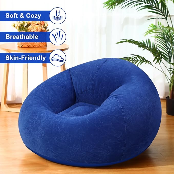 Realspring 9 Pcs Bean Bag Chairs for Adults Inflatable Chairs with Electric Air Pump,Blow up Couch Folding Portable Inflatable Couch Lazy Sofa for Reading Living Room Camping (Dark Blue)