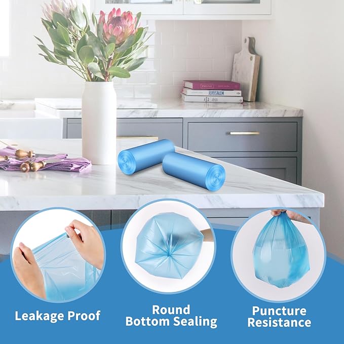 Small Trash Bags 1.2-Gallon: Small Garbage Bags for Bathroom Trash Bag Mini Trash Liners for Bathroom Bedroom Office (Blue, 150 Counts)