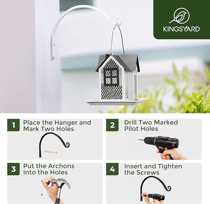 Kingsyard 2-Pack Wall Plant Hanger Outdoor - Heavy Duty Metal Decorative Hanging Bracket Hooks for Hanging Plant, Hummingbird Feeders, Lanterns, Wind Chimes Outdoor & Indoor, 8-Inch/White