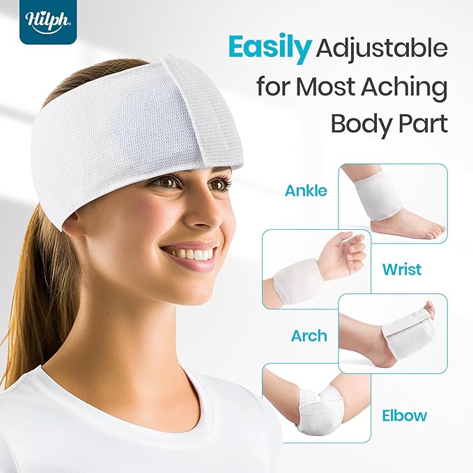 Hilph Soft Flexible Gel Ice Pack Sleeve with Strap Velcro for Injuries, Wrap Around Ice Pack with 2 Hot Cold Pack for Wrist, Head, Neck, Face, Jaw, Ankle Swelling and Sprains, Sport Injury