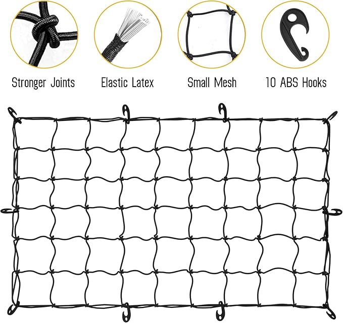 ARKSEN 36 x 60 Inch Heavy Duty Tangle-Free Nylon Cargo Net Universal Bungee Stretches with Storage Bag for Pickup Truck, Bed, SUV, & Rooftop Travel Luggage Rack