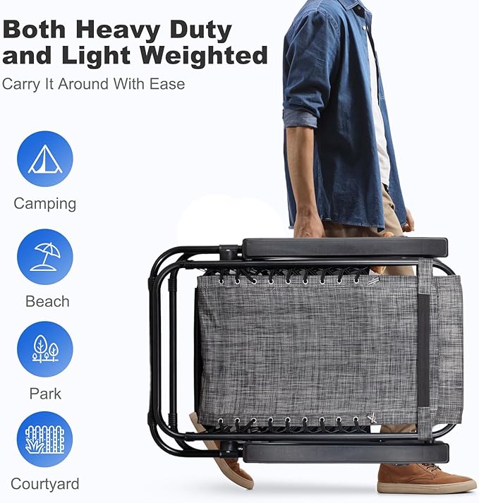 Nazhura Set of 2 Relaxing Recliners Patio Chairs Adjustable Steel Mesh Zero Gravity Lounge Chair Beach Chairs with Pillow and Cup Holder(Grey)