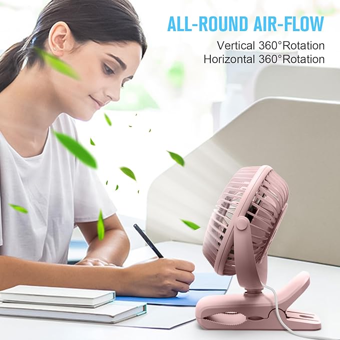 BESKAR Small Clip on Fan, 3 Speeds USB Fans with Strong Airflow, Clip & Desk Fans USB Plug in with Sturdy Clamp - Ultra Quiet operation Fan for Office Dorm Bedroom Stroller