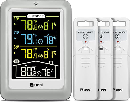 Indoor Outdoor Thermometer Wireless, 4.5 Inch Display Digital Hygrometer Thermometer Temperature Humidity Monitor with 330ft Range Sensor and Adjustable Backlight (Multi)