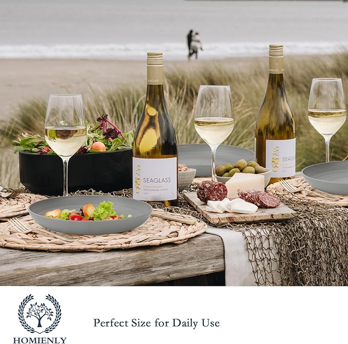 Homienly Dinner Plates Set of 8 Premium Wheat Straw Alternative to Plastic, Lightweight Round, Microwave & Dishwasher Safe, Unbreakable (Grey, 10 inch)