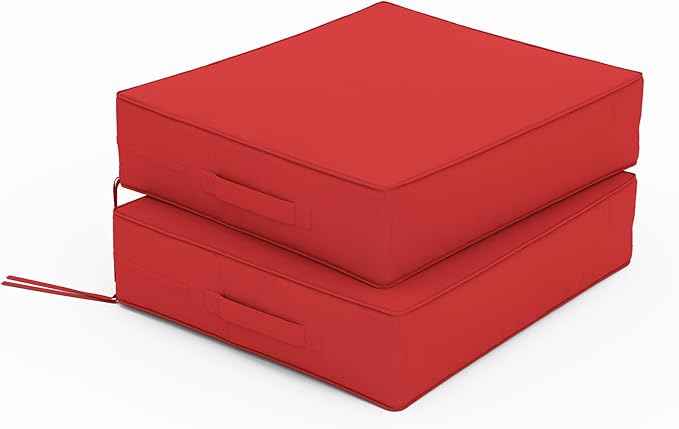 Patio Chair Cushions 18.5 X 16 X 4 Inch Waterproof Outdoor Seat Cushions for Patio Furniture, Outdoor Sofa Couch Pads with Ties & Handle, Set of 2, Red