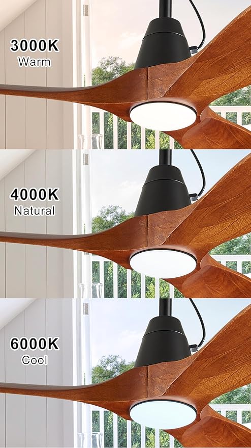 3 Blades Wood Outdoor Ceiling Fan with Light for Patios, Farmhouse Rustic Ceiling Fans with Lights, 42" Plug-in Wet Rated Outdoor Gazebo Fan for Exterior House Porch Patio, Waterproof,F245