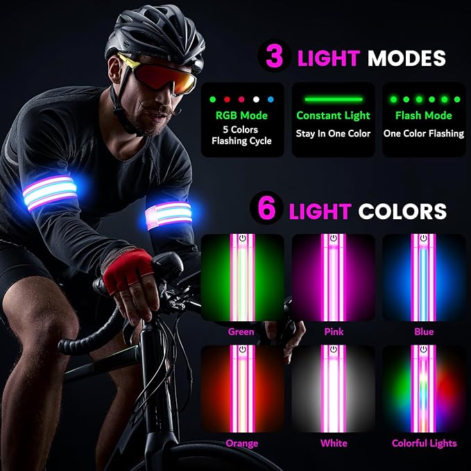 Light Up LED Armband for Running Walking at Night,Reflective Arm Bands for Runners,Rechargeable Jogging Lights,High Visibility Night Running Safety Gear Adjustable Running Women Men Kids