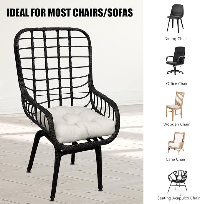 RACE LEAF Patio Chair Cushions 17x17 Inch 4 Pack, Thickened Outdoor Seat Cushions Water Resistant with Non-Slip Ties & Stain Resistant Tufted Design (Beige)