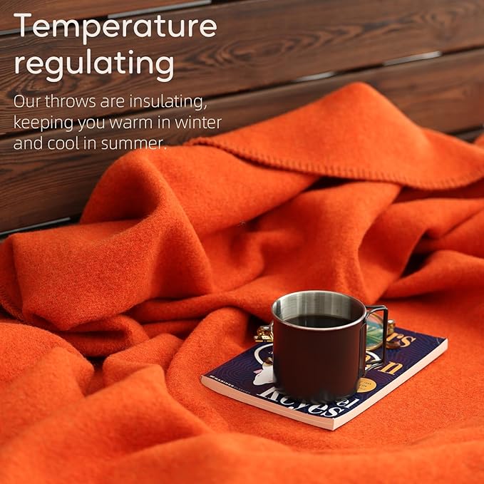 100% Wool Blanket, 62" x 86", Warm, Thick, Washable, Military Wool Blanket, Great for Camping, Outdoors, Sporting Events, Survival Kits, OrangeRed