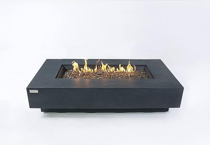 Elementi+ | Positano Gas Fire Pit Cast Concrete 60" Rectangular Fire Table, Outdoor Fire Pit Electronic Ignition | Canvas Cover, Fire Glass and Burner Lid Included | Dark Gray | Propane Gas