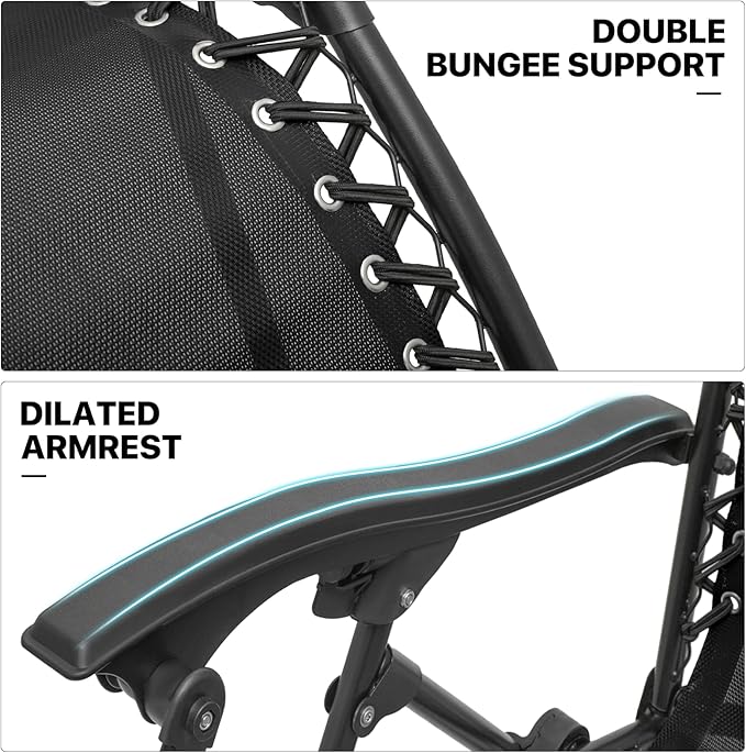 MoNiBloom Oversized Lounge Beach Chairs for Outside, 29" XL Zero Gravity Camping Chairs with Side Table, Pillow and Tray, 330lbs Capacity, Black