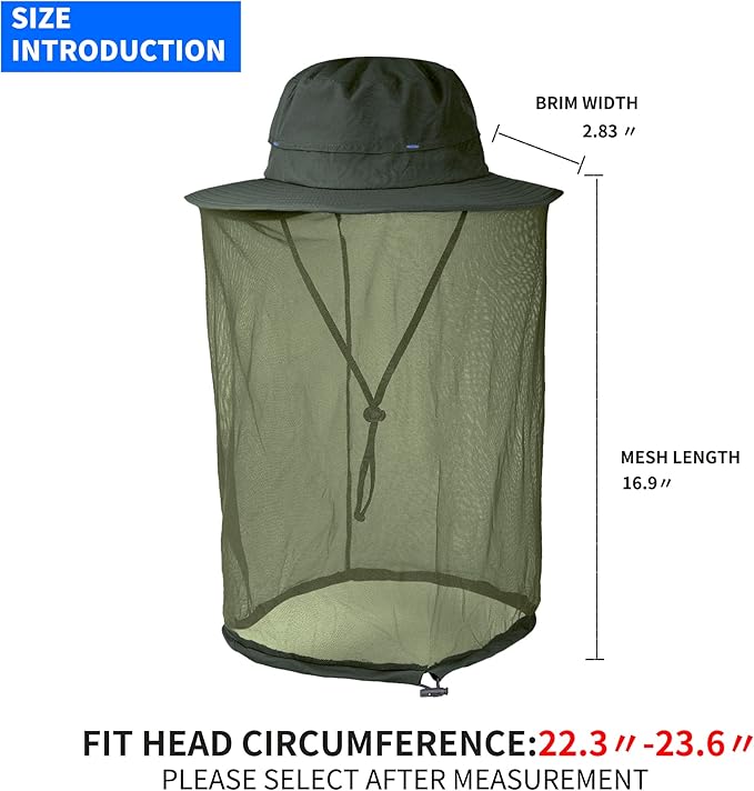 Fishing Hat Sun Protection Hat Mosquito Head Net for Outdoors Bucket Hat with Hidden Net Mesh