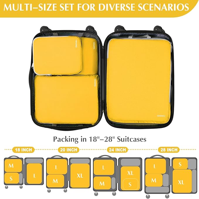 Gonex Compression Packing Cubes, 3pcs/4pcs Expandable Storage Travel Luggage Bags Organizers
