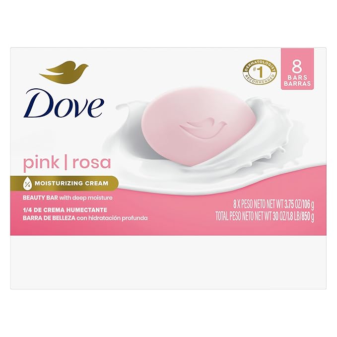 Dove Beauty Bar Soap Pink Rosa, 8 Bars for Soft, Smooth Skin, Cleans & Moisturizes 3.75 oz