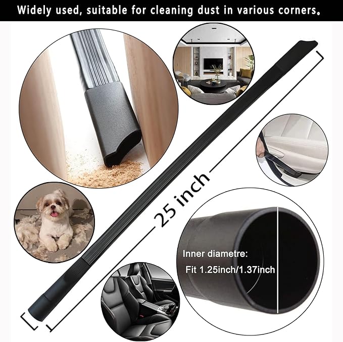 12PCS Universal Vacuum Attachment Kit Wet Dry Plastic Vacuum Hose Adapter 1-1/4" Vacuum Cleaners Accessories with Horse Hair Brush Extension Wand Flexible Crevice Tool Adapter for Shop Vac Accessories